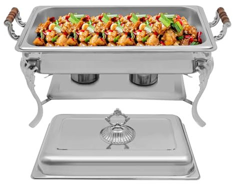 HUOMMGS Chafing Dish Buffet Set de 9 l en acier inoxydable européen avec couvercle rectangulaire 1 pièce Chauffe-plat avec 2 boîtes de combustible à alcool pour traiteur, buffet et pièce