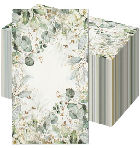 Greenery Floral Paper Hand Towels for Bathroom 100PCS Disposable Guest Flower Napkins with Leaf Design, Decorative Dinner Napkins for Wedding Birthday Bridal Shower Baby Shower Party & Table Decor