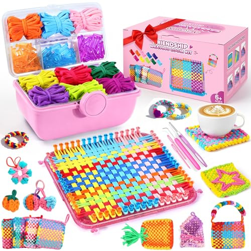 478 Pcs Weaving Loom Kit with Portable Case, Perfect for Making Handbags, Potholder Maker, Bracelet for DIY Crafters & Makers, Complete Craft Kit with Hooks, Gift for Christmas, Birthday,Pink