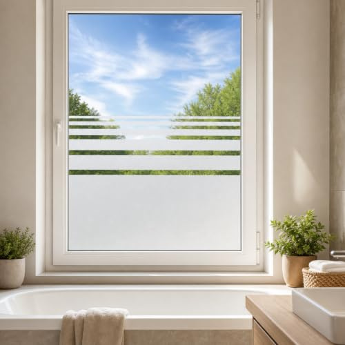 Sichtschutzfolie Fenster Streifen, Fensterfolie zur Deko/Sichtschutz, Glasdekorfolie Blickdicht (73x57cm)