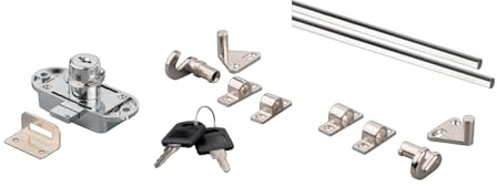 cyclingcolors 1x Serrure trois points espagnolette tiges 1200 mm avec rosace fixations contrepièces meuble bureau armoire, chrome