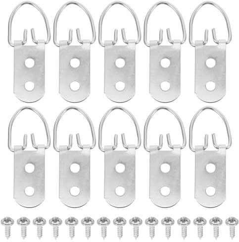 TIDTALEO Juego de 30 Ganchos para Colgar Cuadros de Pared con Anilla en D, Doble Orificio y Tornillos, Colgadores de Marcos de Metal Resistentes para Manualidades, Punto de Cruz