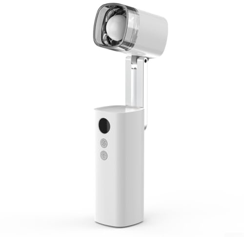 Vasiumic Ventilador portátil plegable de mano con luz LED, 100 velocidades, 3000 mAh, rotación de 170°, camping compacto, color blanco