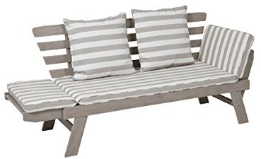 greemotion Gartenbank HAWAII aus Holz inkl. Auflagen, Outdoor Gartensofa mit klappbarer Armlehne für Garten, Terrasse & Balkon, Multifunktionsbank für bis zu 2 Personen, Weiß, 198 x 78 x 68 cm
