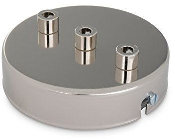 Deckenbaldachin Lampenbaldachin Metall 3-fach (mit 3 Auslässen) 100x24mm, Nickel-Finish - inkl. Zugentlastung aus Metall