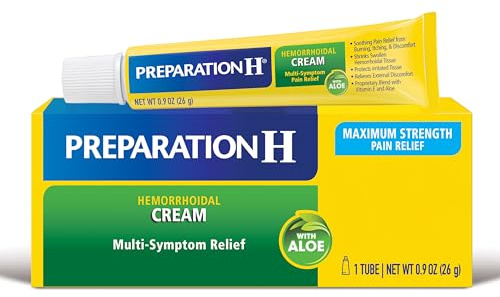 Preparation H Hemorrhoid Symptom Treatment Cream (0.9 Ounce Tube), Maximum Strength Multi-Symptom Pain Relief with Aloe