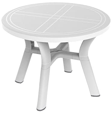 RESOL Jazmín Mesa Jardín para Comedor Exterior Redonda 100 cm de diámetro | Mesa Terraza con Agujero para Sombrilla | Protección UV para Patio o Balcón Fácil Mantenimiento - Blanca