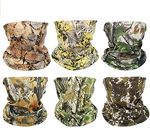 GUIFIER 6 PCS Outdoor Multifunctional Sports Magic Seamless Camouflage Scarf Headwear Elastic Headband Bandana UV Resistence Sport Headwear Turban Wide Headscarves Balaclava Tube