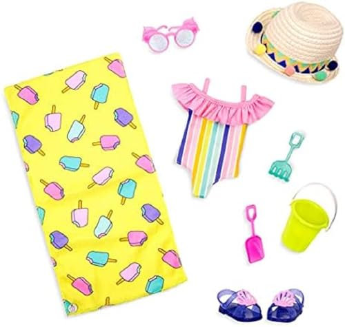 Glitter Girls - Strandtag Rays - Strandtag Rays Outfit - 36 cm Puppenkleidung - Regenbogen-Badeanzug - Beach Tool Zubehör - Spielzeug für Kinder ab 3 Jahren
