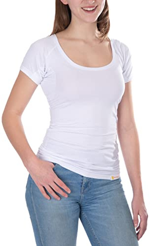 Confidenceforall® Maglietta da donna anti-sudore – Canottiera intima anti-sudore con imbottitura ascellare resistente al sudore – Premium Slim Fit, Bianco manica corta, L