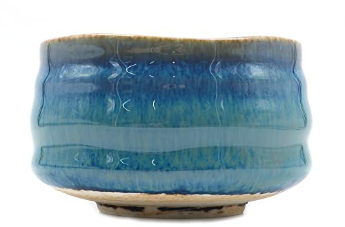 ANCLLO Tazón tradicional japonesa de ceremonia de té matcha hecho a mano en Japón, esmalte gris azul