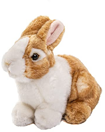 Uni-Toys – Kaninchen braun-weiß, sitzend - 20 cm (Länge) - Plüsch-Hase - Plüschtier, Kuscheltier