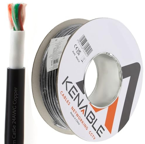kenable Direct Burial CAT5e Outdoor Ethernet Cable Reel | Pure Copper 24AWG | Gel Filled Waterproof | Double Sheath UV Resistant | External Network Cable 50m Black