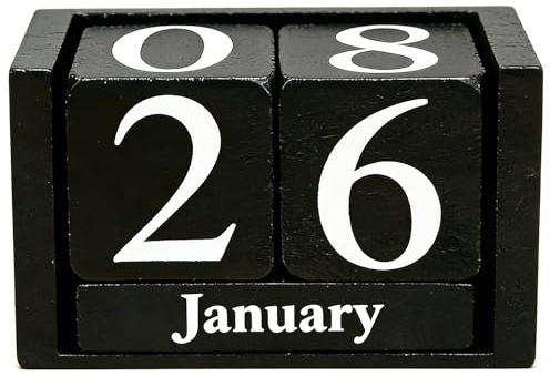 Notakia Black Wooden Block Calendar, Perpetual Desk Calendar, Stylish and Durable Block Calendar for Home and Office