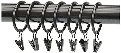Anawakia Set di 10 anelli per tende con clip in metallo a gancio, clip per tende con anelli (nero, diametro interno 45 mm)