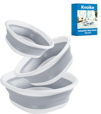 Multipurpose Foldable Collapsible Washbasin Lightweight Portable Basin, Collapsible Basin for Camping Sink and RV Sinks (Set of 3, S,M,L)