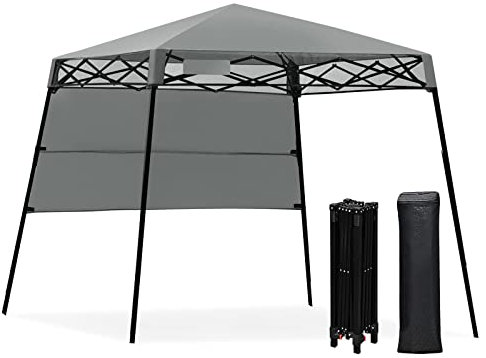 GYMAX Gazebo Pieghevole da Giardino, Tendone da Esterno per Eventi, Anti-UV e Impermeabile, con Parete Laterale e Borsa di Trasporto, Disponibili di 3-4 Persone, 181x181x210 cm, Grigio