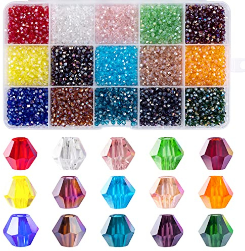 MissAudrey 3750 st 3 mm bikon-kristallpärlor för smyckestillverkning partihandel fasetterade bikon-glaspärlor för gör-det-själv-armband halsband örhängen solfångare hantverk pärlor med behållare låda (AB-färger)