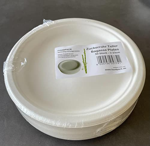 FuudPack 400x Einwegteller 23cm Zuckerrohr Teller Bio Einweggeschirr Partyteller