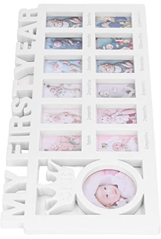 Mumusuki Fotoalben, Neugeborenen-Fotorahmen-Set, Poliert, 12 Kleine Bilderrahmen, Aufzeichnung des Monatlichen Wachstums des Babys, Baby-Fotorahmen-Kit für Brautpaar, (Weiß)