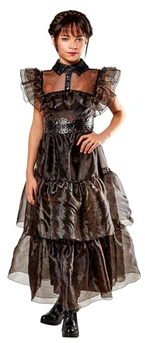 RUBIES - Déguisement Enfant MERCREDI Officiel - Robe de Bal Luxe Longue Noire - Mercredi Addams - Taille Enfant au Choix - Série Wednesday - Costume Carnaval, Halloween pour Ado Filles