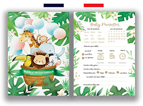 EVTI Carte pronostic baby shower francais - 20 cartes baby shower decoration mixte fille ou garçon - Jeu de pronostic pour gender reveal, Fête Prénatale, Cadeau femme enceinte, future maman