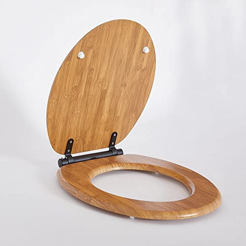 MILANO 375x435mm Oak Effect Toilet WC Seat Top Fix Black Soft Close Hinges | Engineered Wood Construction. Traditional Style. Soft Close Hinges. Top Fix Installation. Includes Fixings.