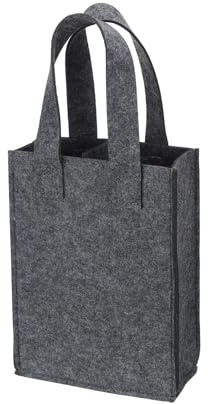 PATIKIL 2 Bottle Wine Carrier Tote Bag, Grey Felt Wine Bottle Carrying Bag with Divider, Reusable Storage Bag, 9.4 x 3.3 x 7.1 inches