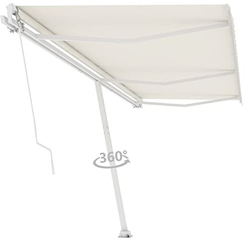 BaraSh Standmarkise Einziehbar Handbetrieben 600x300 cm Balkon Sonnenschutz Einziehbare Markise Sonnenschutzrollo AußEn Garten Schutzwand Cremeweiß
