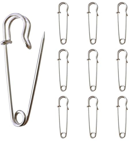 Large Safety Pins for Clothes, 2Inch 10 Pcs Strong Blanket Pins Stainless Steel Large Safety Pins for Clothes Blankets Crafts Kilts Brooch Making