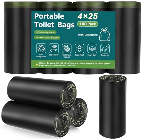 Bolsas de inodoro portátiles con cordón, bolsas de inodoro de camping de 8 galones, bolsas de basura a prueba de fugas, bolsas de inodoro 100 % biodegradables, bolsas de basura compostables para