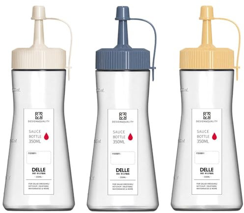 Imtrub 3 Stück Quetschflaschen mit Schraubdeckel, 350ml Plastik Quetschflasche Saucenflasche Ketchup Spender, für Mayo, heiße Soße, Senf, Olivenöl, Malen, Backen, klar