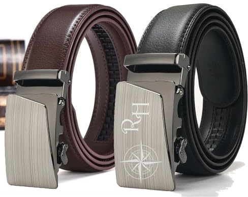 aplusashop ID Herren Gürtel Echtleder mit Gravur nach Wunsch Automatik Massive Schnalle NEU schwarz/braun bis 130cm NR6
