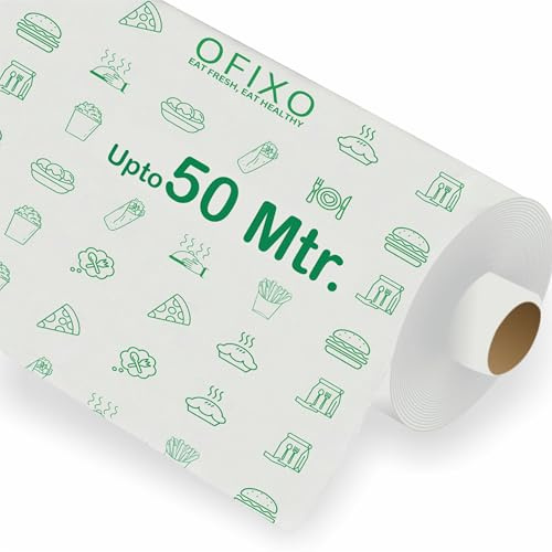 OFIXO 50 Meters Food Wrapping Paper Roll - Premium Non-Stick Butter Wrapping Paper. Food Wrapping Paper, Re-heatable Non Stick Paper, Oven Safe Parchment Paper