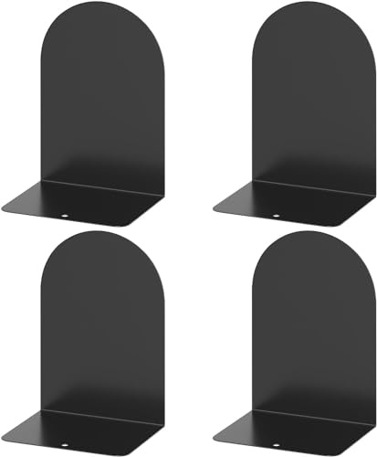Deefongo 4 Stück Buchstütze,Buchstützen Metall Bücherhalter Bookends,Schwere Buchstütze,Schwarzes Bücherregal für Schule, Büro und Zuhause