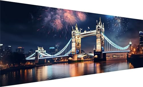 London Bridge Diamond Painting Groß XXL 270x90cm, Diamond Painting Set Basteln Erwachsene, 5D DIY Nachtsicht Diamant Painting Bilder Erwachsene, Diamond Painting Groß für Home Wand Deko Aesthetic Q-1