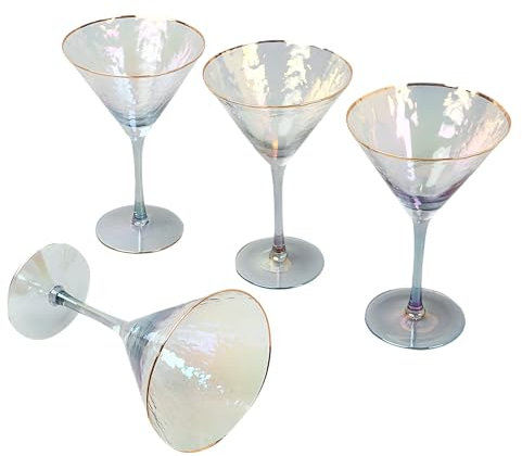 G Decor Set mit 4 schillernden grauen gehämmerten Martini-Gläsern