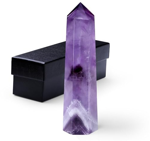 GUJOXILA 9-10cm Amethyst Groß Kristalle Turm Heilstein Bergkristall Stein | Kristall Edelsteine Stab Türme Hexagonal Punkt Stäbe Punktstab Heilung Meditation Energie Reiki