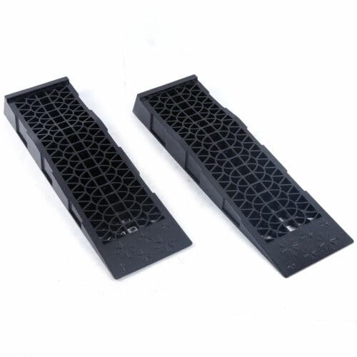 DAOHHFO PKW Auffahrrampen-Set 3 Tonnen × 2 Auffahrrampen Extra Flach Kunststoff Auffahrrampe mit Überfahrschutz 70 x 20 x 8 cm für Sportwagen und Extrem Niedrige Fahrzeuge (EU-Stock)