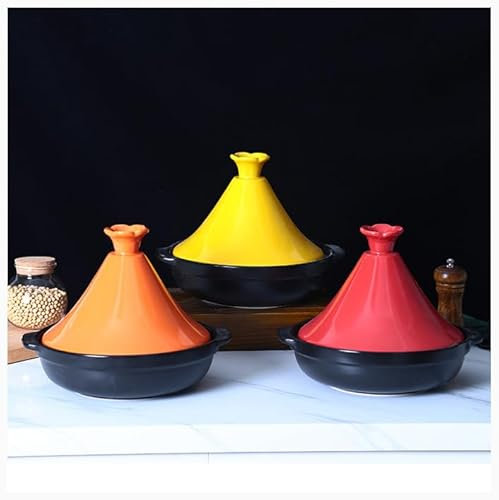 Yiustldd Marmite à tajine, cocotte à ragoût en Fonte émaillée, mijoteuse, marmite en Argile Simple pour la Cuisson, ustensiles de Cuisine en céramique,Jaune