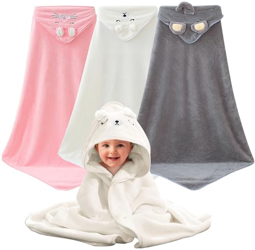 BORDEAG 3 Pezzi Accappatoio Neonato, Asciugamano Neonato, Asciugamani Con Cappuccio per Bambini, Asciugamano Con Cappuccio per Neonati (80×80 cm)