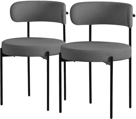ML-Design Esszimmerstühle 2er Set Grau, Küchenstuhl aus Teddystoff, Wohnzimmerstuhl mit runde Rückenlehne, Polsterstühle mit schwarzem Stahlgestell, Loungesessel ergonomisch, Stühle für Wohnzimmer