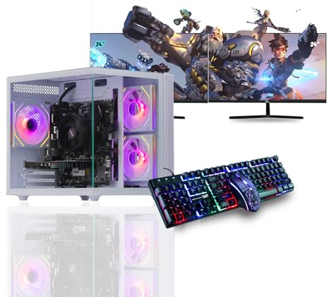 Veno Scorp Gaming PC Dual 24 Monitor Bundle Intel Core i7-6700 Processor RX 580 8GB Graphics Card - 16GB Ram - 512GB SSD - 550W PSU - Windows 10 - WiFi - Vida Apollo