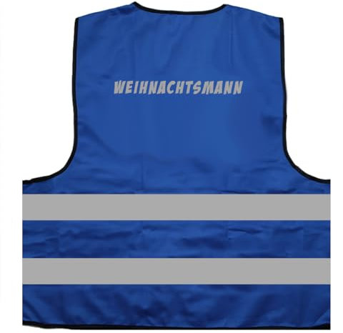 Weihnachtsmann Warnweste BZW. Signalweste mit reflektierendem Aufdruck - Größe L/XL, Blau