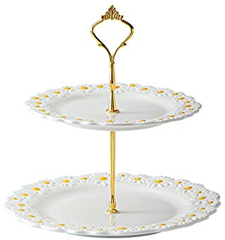 OWOHYG Alzate per Dolci Alzata per Dolci in Ceramica a 2 Piani Tavolo da Dessert Creativo Espositore per Cupcake Multiuso Vassoio per servire Dolci da tè pomeridiano Alzate per