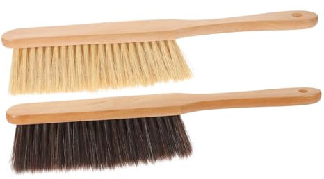 TOKIDNY 2pcs Hand Broom Brush Wooden Handle, Soft and Stiff Bristle Bed Cleaning Brush Set for Household Dust Removal and Upholstery Cleaning
