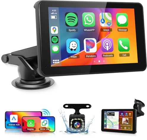 Portable Car Radio Carplay Screen for Apple Carplay Android Auto Wireless | Hodozzy 7 HD IPS Touch Screen Car Stereo with Reverse Camera SuperLink Mirror Link Bluetooth AUX FM Transmitter for Car