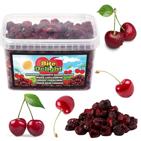 Bite & Delight Cerezas liofilizadas 300g – Snack saludable, crujiente y dulce sin azúcar añadido – Fruta deshidratada natural