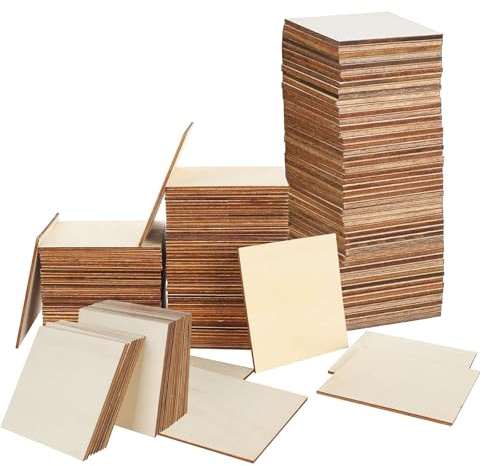 150 Stück Quadrate Holzstücke, 5*5cm Unlackierte Dekoration Holzscheiben, 2.5mm Dick Quadratisch Blanko Holzplatten, DIY Basteln Holzplättchen, Baumscheiben, Handwerk Bemalen Holz Platten,Brandmalerei