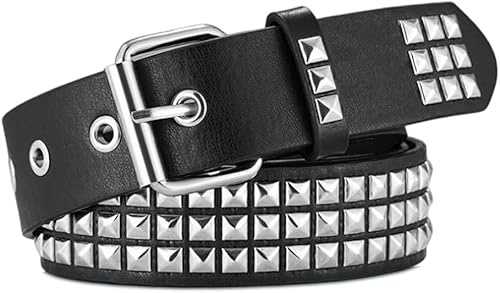 TTPSRY Cinturón Ancho Punk Cuadrado Metálico Decorativo Ajustable Hebilla Plateada Remaches Piramidales 3.8cm Accesorios moda Estilo Alternativo